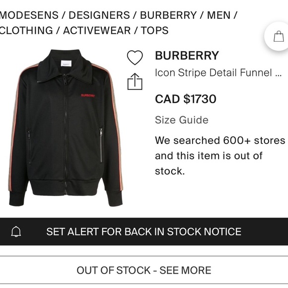 BURBERRY ICON STRIPE DETAIL FUNNEL NECK TRACK TOP IN BLACK - Picture 2 of 4